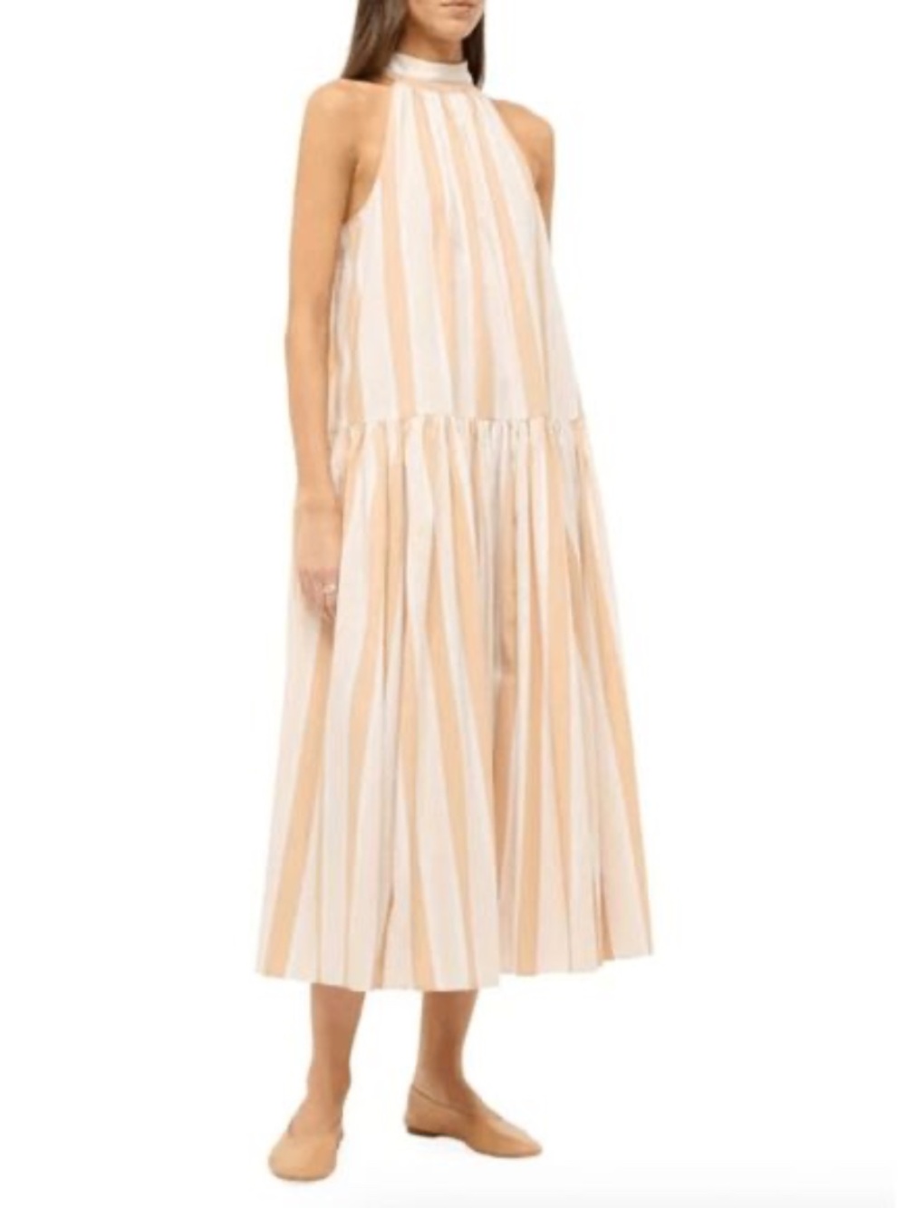 STAUD Marlowe Halter Neck Striped Maxi Dress M